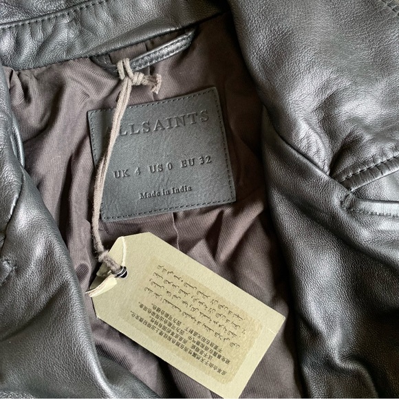 All Saints Balfern Leather Jacket Black Moto Biker Asymmetric Zip NEW Size 0 - Picture 5 of 8